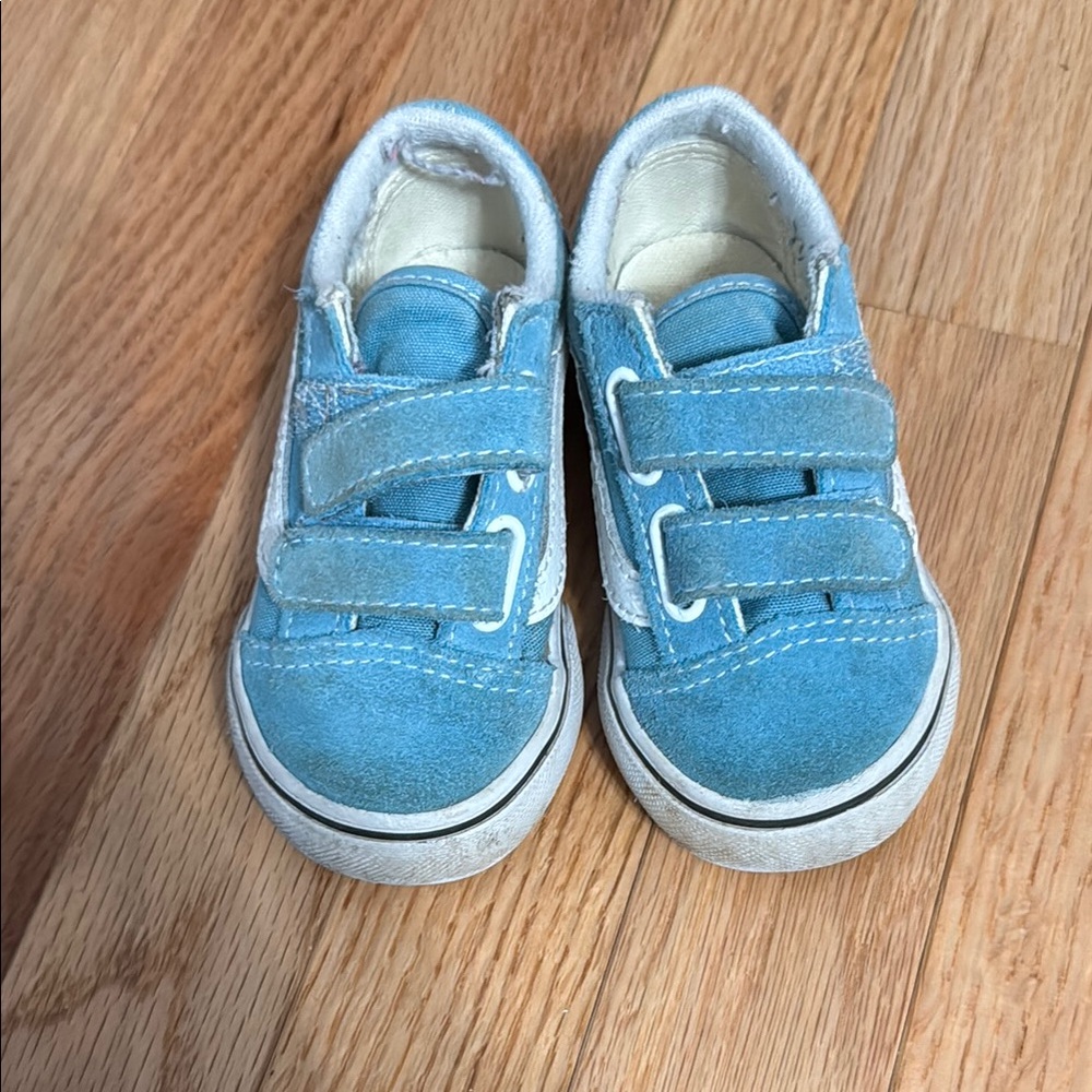 Vans Kids Light Blue Suede Velcro Sneakers